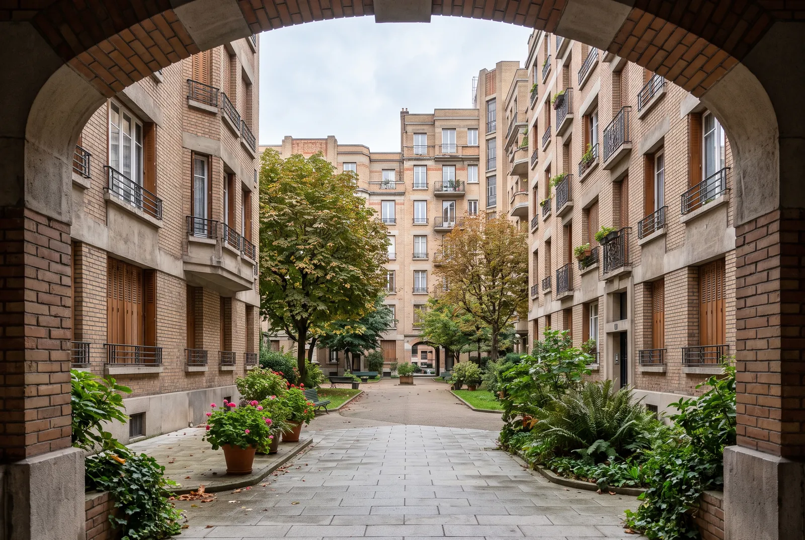 Cour intérieure d'un immeuble à Villeurbanne